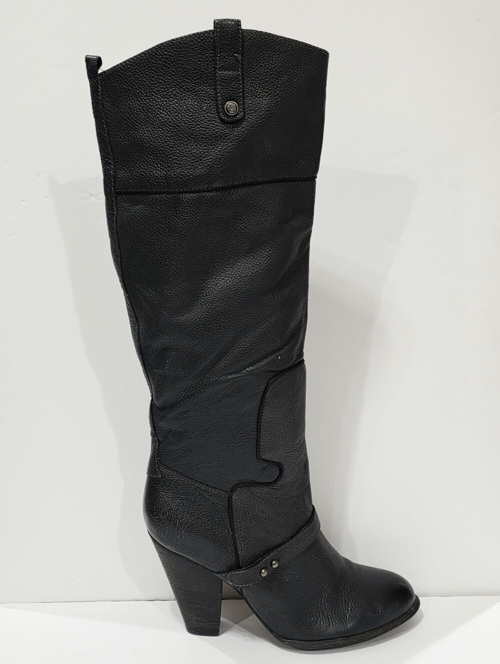 Sam Edelman NAHARRA Black Leather Boot Knee High Tall Heel Button Pipe 9.5 M New